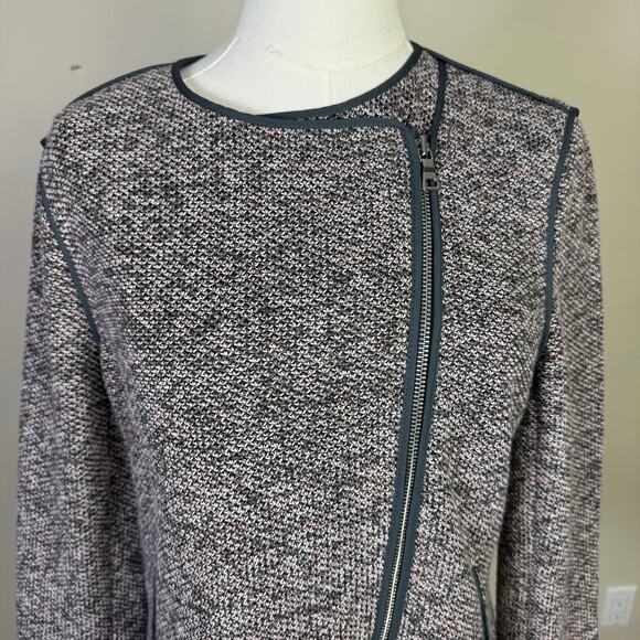 Ann Taylor Tweed Zip Up Moto Long Sleeve Jacket US Women's 10 Petite - Picture 4 of 6